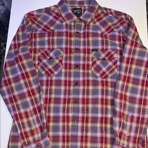 Gray and Red Casual Button Down Shirt with Classic Plaid Design